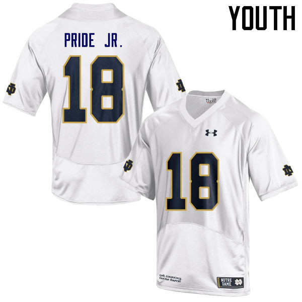 Youth #18 Troy Pride Jr. Notre Dame Fighting Irish College Football Jerseys-White - Click Image to Close